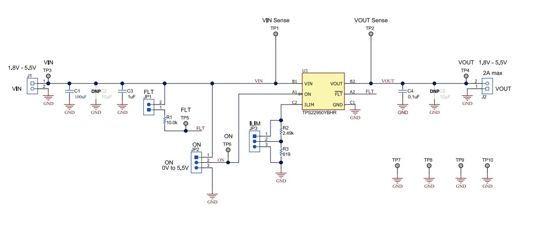 Schematic - Texas Instruments TPS22950LEVM Evaluation Module